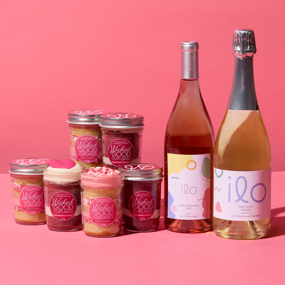 Valentine&#39;s Day Cupcake 6-Pack Rose &amp; Moscato Gift Set
