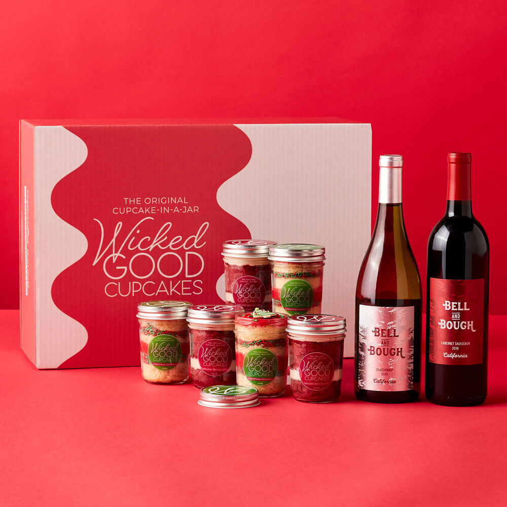 Holiday Cupcake 6-Pack &amp; Wine Gift Set With Mailer Box image number null